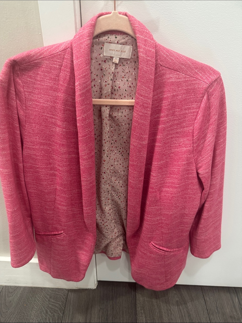 Skies Are Blue Pink Open-Front Knit Blazer
